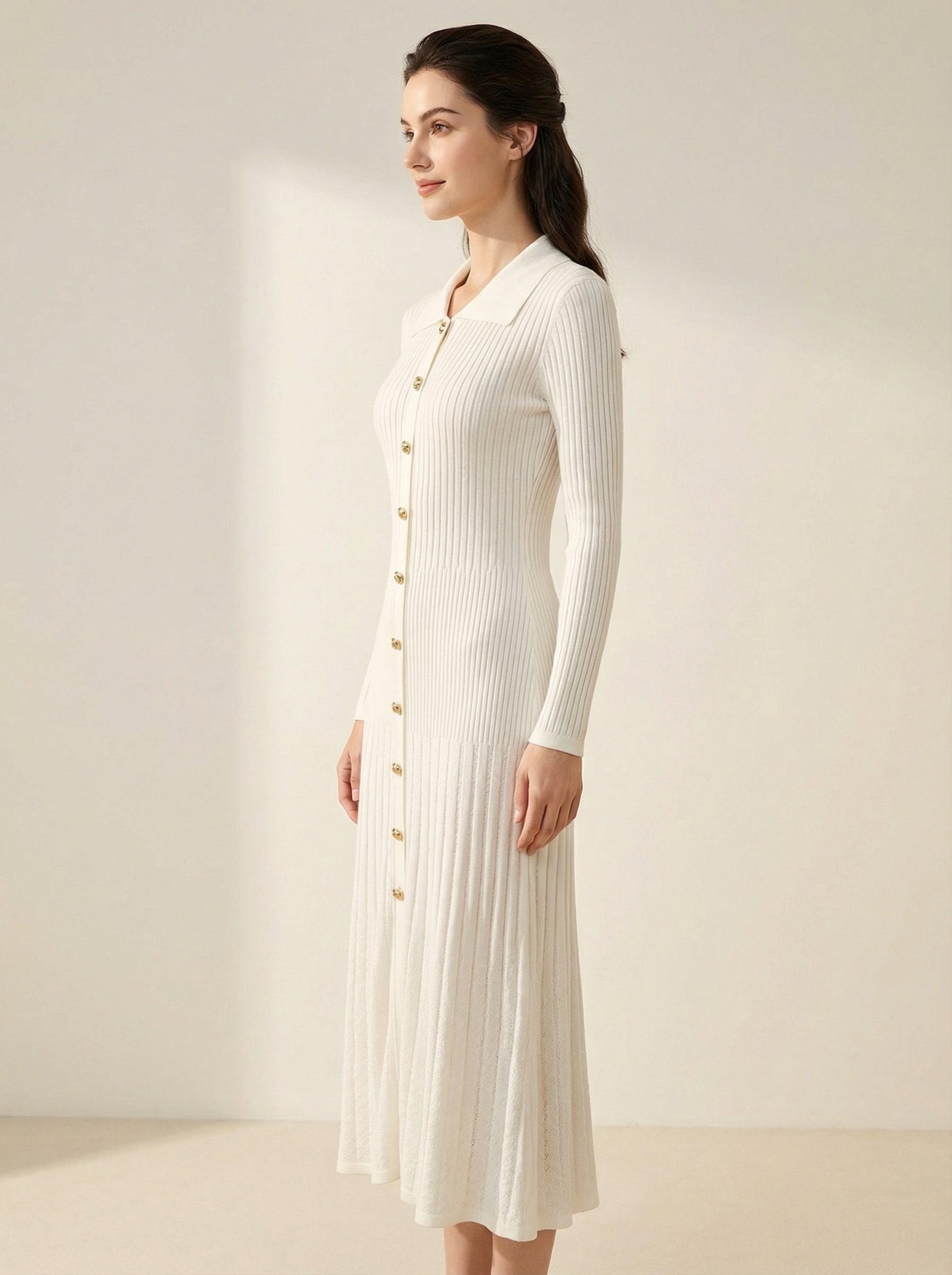 Luxury Polo Collar Knitted Maxi Dress – Refined Slim Silhouette