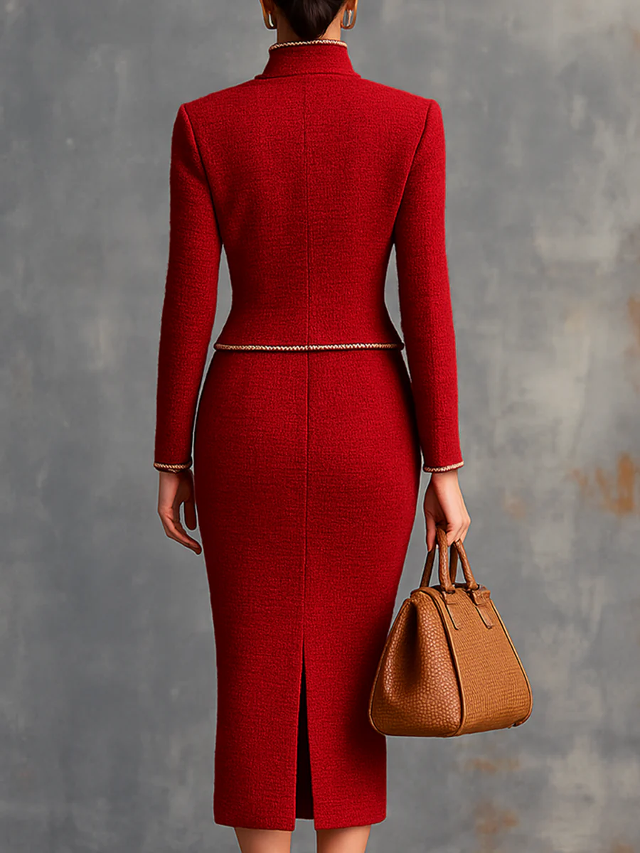 Retro Elegant Knitted Cardigan And Hip Skirt Two-piece Set